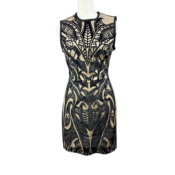 YIGAL AZROUEL Black and Nude Art Deco Velvet Sleeveless Designer Dress Sz 6 - Picture 2 of 14